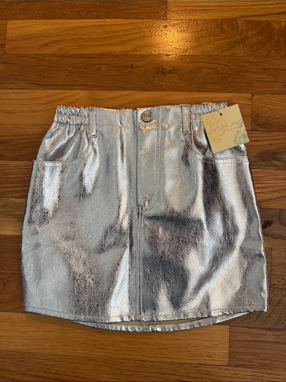 Truly Me Shimmery Silver Faux-Leather Mini Skirt